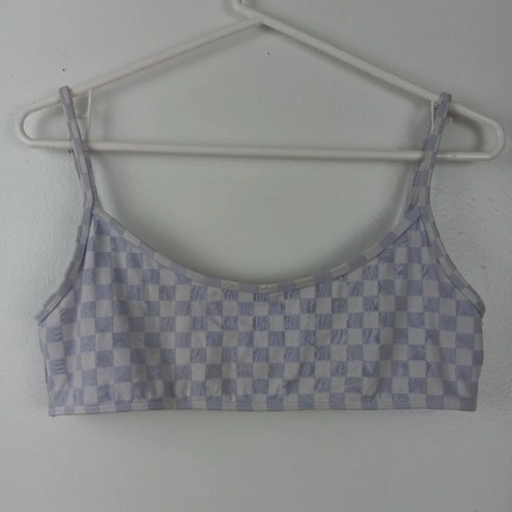 Frankies Bikinis Dallas Purple Check Jacquard Bralette Bikini Top Size XL